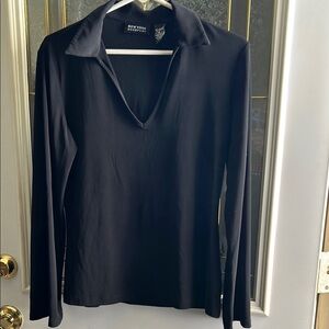 Women's V Neck Black Long Sleeve Top